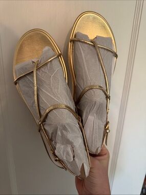 Dolce Vita Gold Strappy Flat Sandals - Women's Elegant Metallic Slides